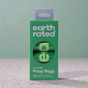 Earth Rated illatosított kutyakaki zacskó – prémium, lebomló, extra erős 120 db (8 tekercs)