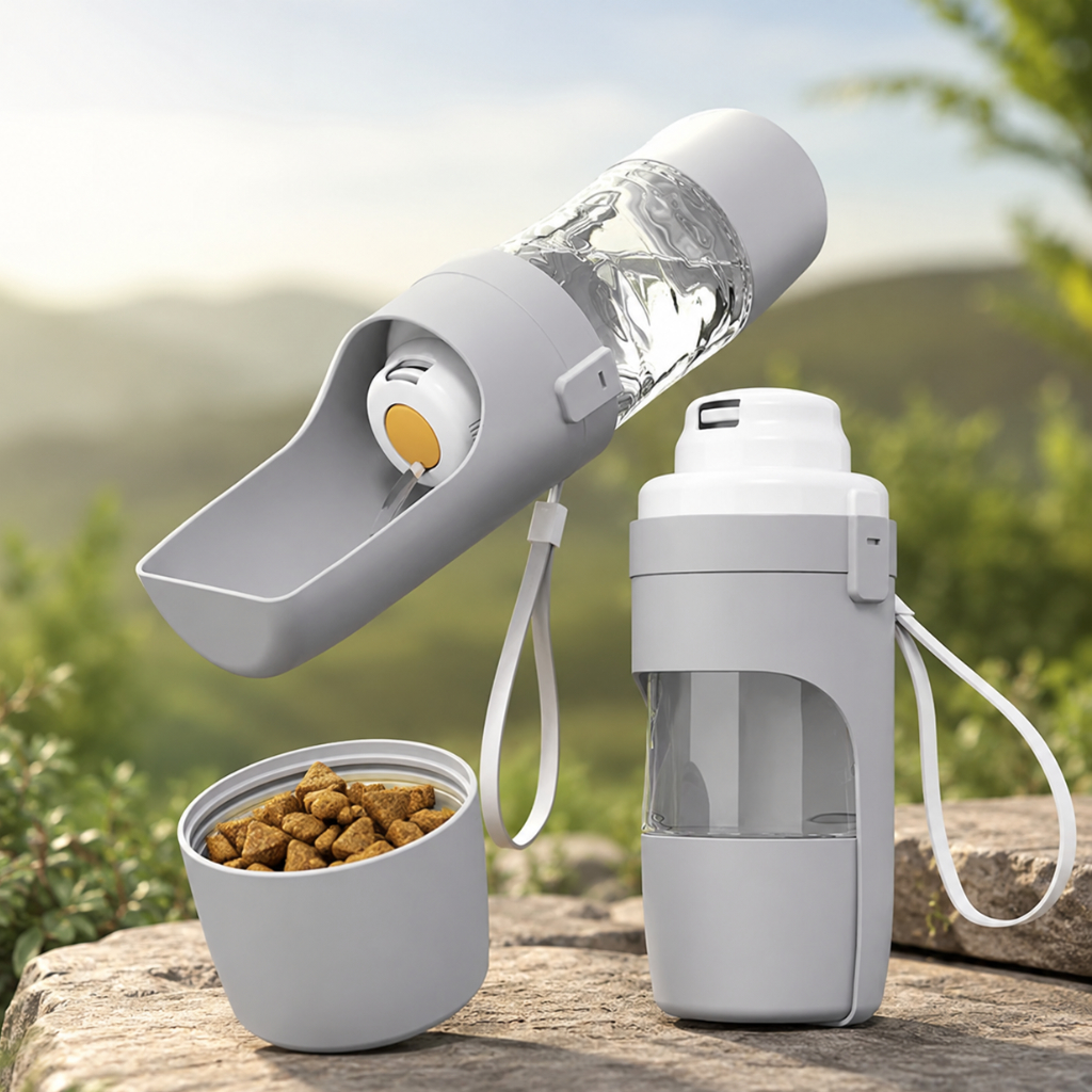 Utikutyi TravelBottle – 3in1 utazó ivókulacs kutyáknak jutalomfalat tartóval